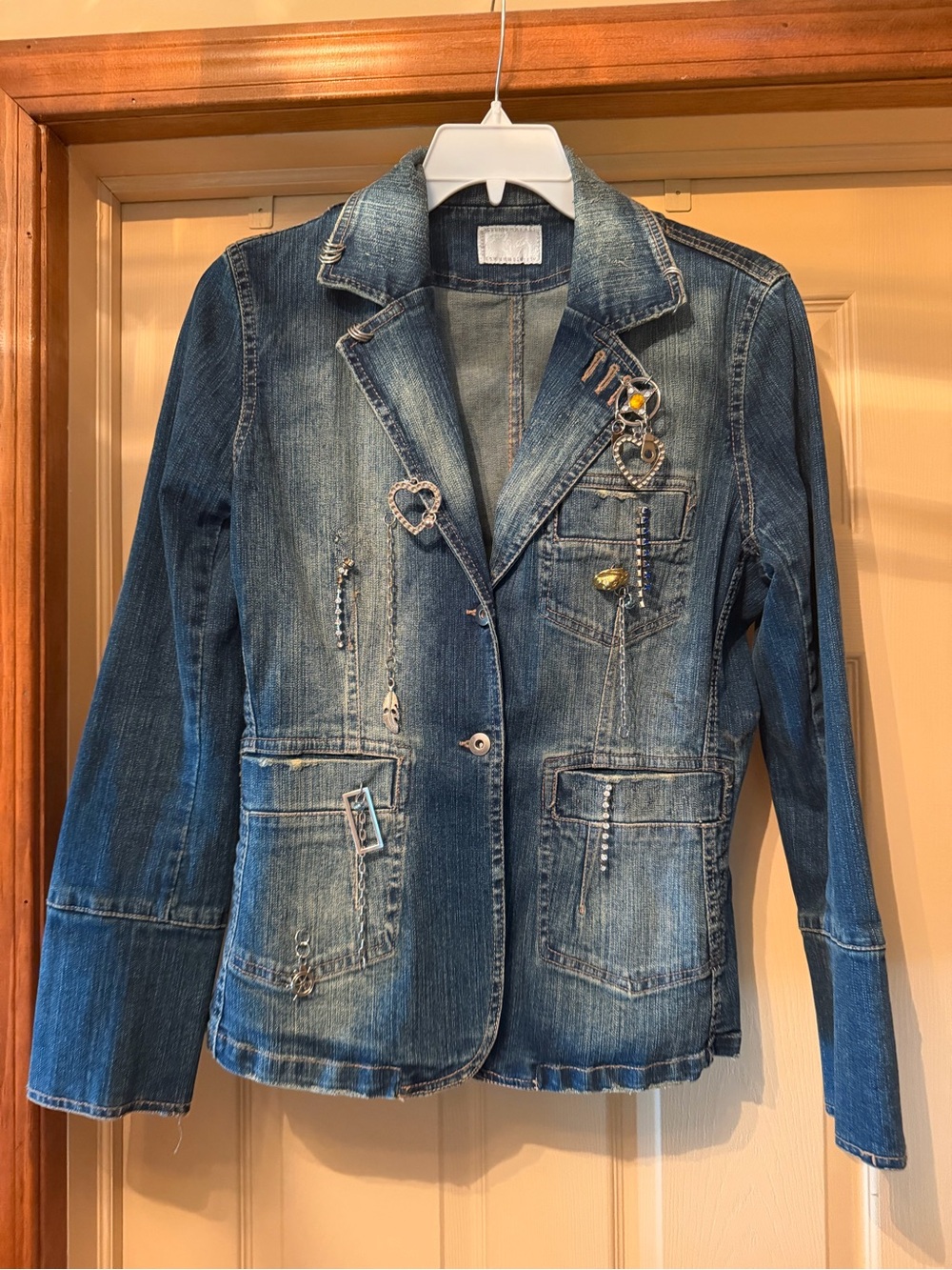 Alberto Makali Blue Embellished Denim Blazer Jacket